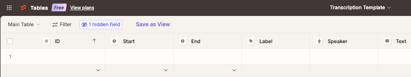 Zapier - Tables - Transcription Template