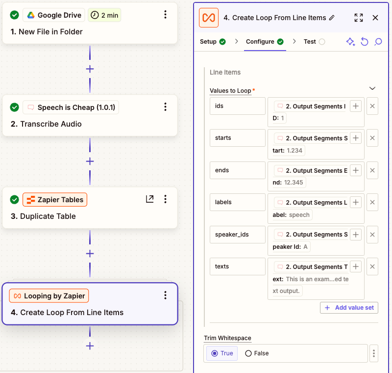Zap - Looping - Configuration