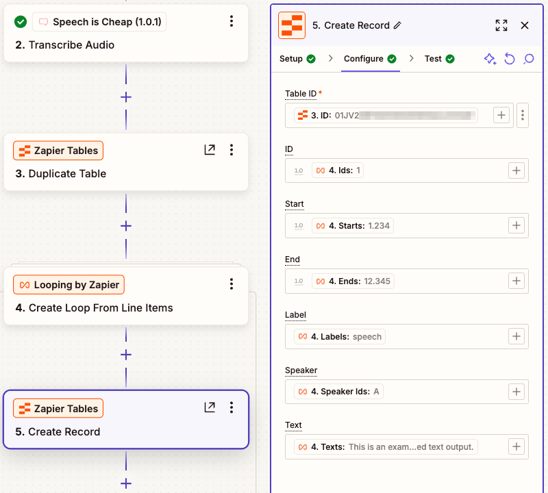 Zap - Create Record - Configuration