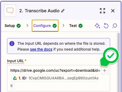 Zapier - Google Drive - Input URL
